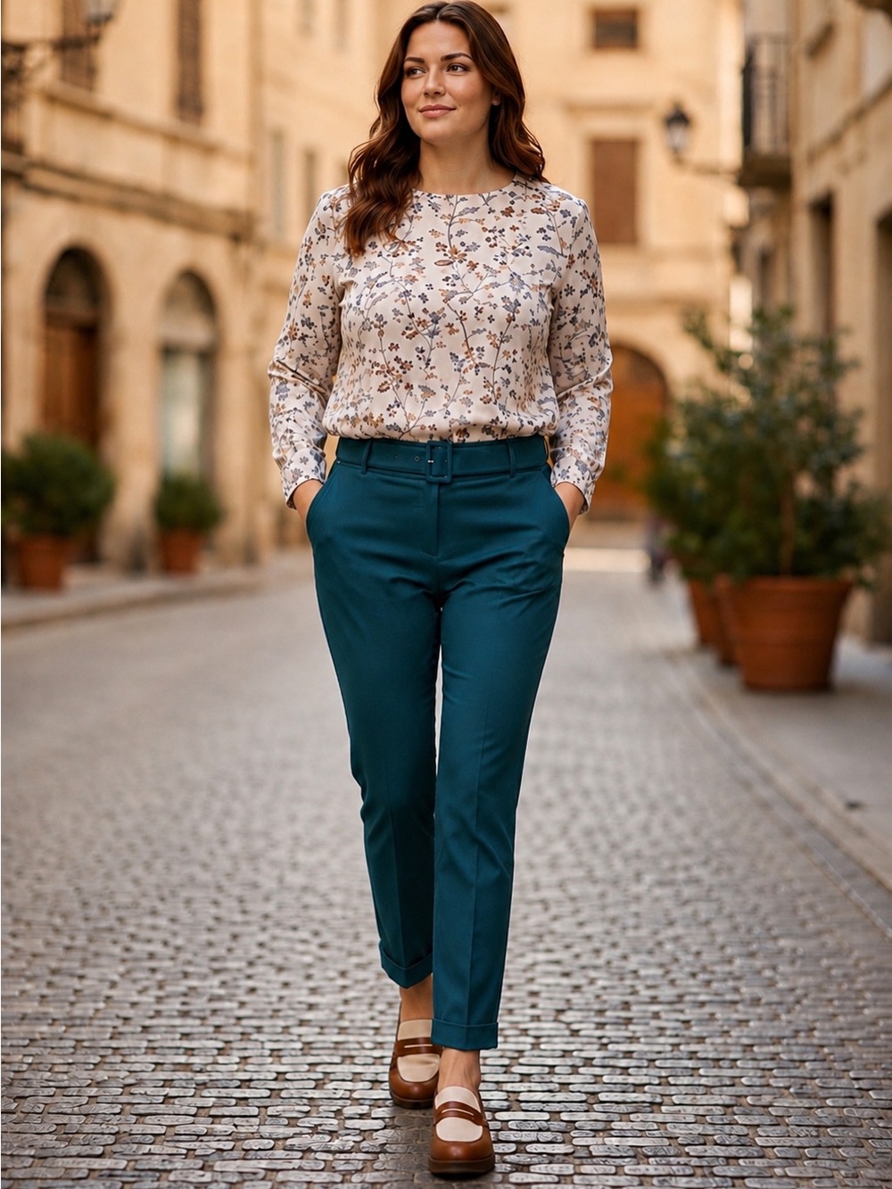 LOFT Devin Belted Slim Bi-Stretch Ankle Pants Teal Size 8 NWT